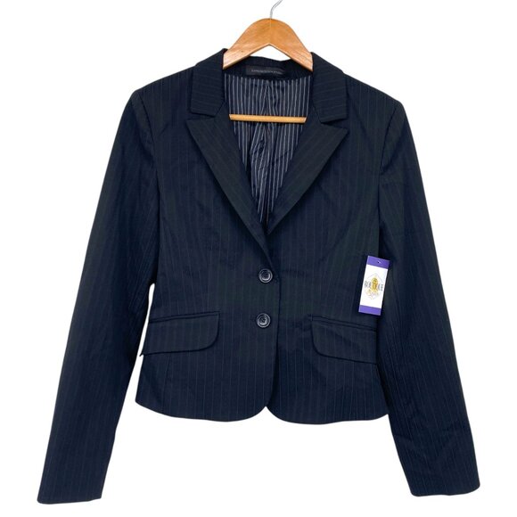 Express Design Studio Womens Blazer 12 Black Pinstripe Cropped Jacket Tailored - Picture 16 of 16
